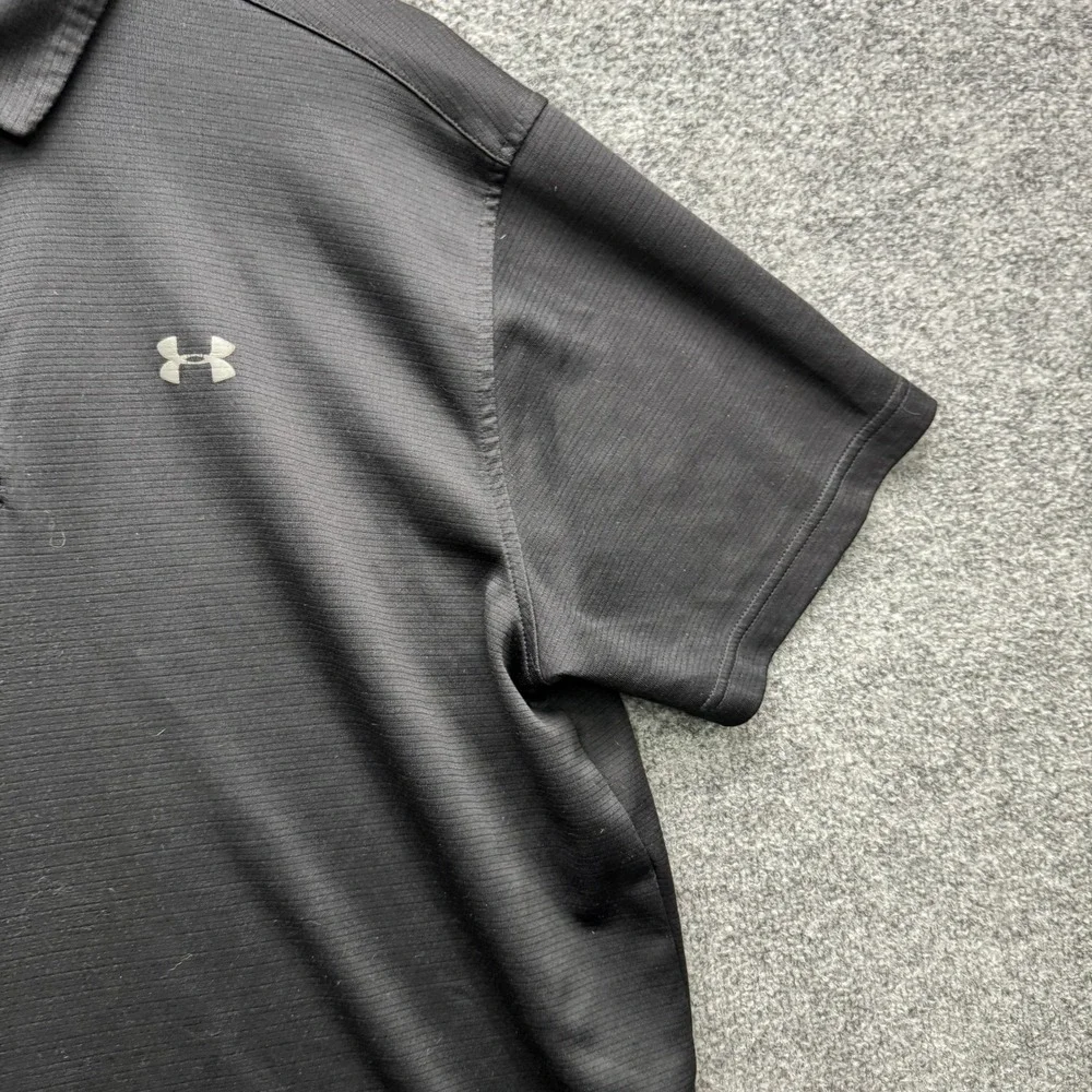 Under Armour HeatGear Polo Shirt Men XL Black Short Sleeve Moisture Wicking Golf